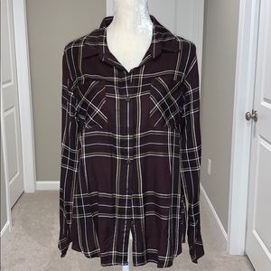 Dark purple plaid boyfriend fit button up